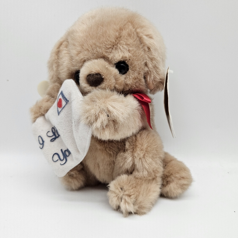 6" VINTAGE RUSS BERRIE BROWN PUPPY DOG I LOVE YOU STUFFED ANIMAL PLUSH